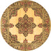 Round Machine Washable Medallion Brown Traditional Rug, wshtr1600brn