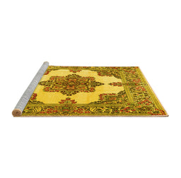 Sideview of Machine Washable Medallion Yellow Traditional Rug, wshtr1600yw