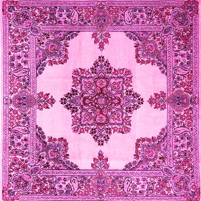 Square Machine Washable Medallion Pink Traditional Rug, wshtr1600pnk