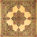 Square Machine Washable Medallion Brown Traditional Rug, wshtr1600brn