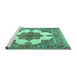 Sideview of Machine Washable Medallion Turquoise Traditional Area Rugs, wshtr1600turq