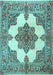 Machine Washable Medallion Light Blue Traditional Rug, wshtr1600lblu