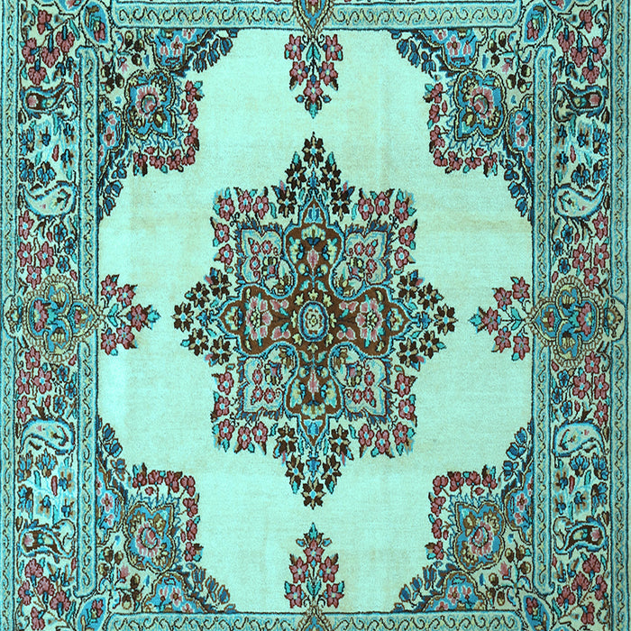 Machine Washable Medallion Light Blue Traditional Rug, wshtr1600lblu