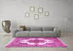 Machine Washable Medallion Pink Traditional Rug in a Living Room, wshtr1600pnk