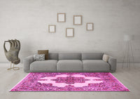 Machine Washable Medallion Pink Traditional Rug, wshtr1600pnk