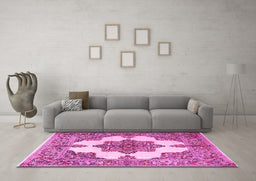 Machine Washable Medallion Pink Traditional Rug in a Living Room, wshtr1600pnk
