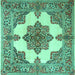 Square Machine Washable Medallion Turquoise Traditional Area Rugs, wshtr1600turq