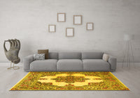 Machine Washable Medallion Yellow Traditional Rug, wshtr1600yw