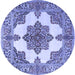 Round Machine Washable Medallion Blue Traditional Rug, wshtr1600blu