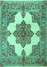 Machine Washable Medallion Turquoise Traditional Area Rugs, wshtr1600turq