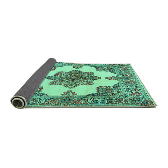 Sideview of Medallion Turquoise Traditional Rug, tr1600turq