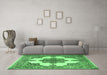 Machine Washable Medallion Emerald Green Traditional Area Rugs in a Living Room,, wshtr1600emgrn