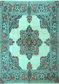 Medallion Light Blue Traditional Rug, tr1600lblu