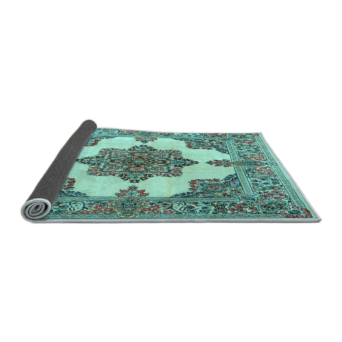 Sideview of Medallion Light Blue Traditional Rug, tr1600lblu