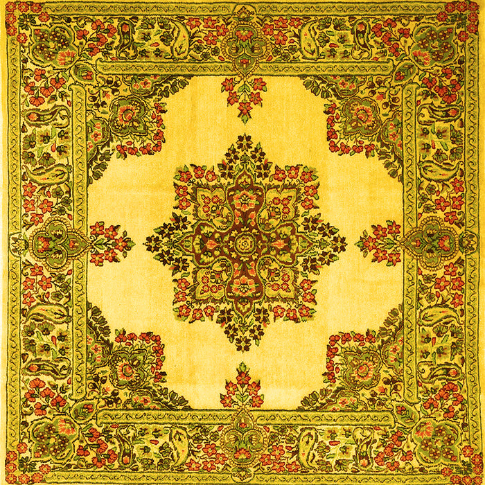 Square Machine Washable Medallion Yellow Traditional Rug, wshtr1600yw
