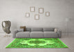 Machine Washable Medallion Green Traditional Area Rugs in a Living Room,, wshtr1600grn