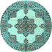 Round Machine Washable Medallion Light Blue Traditional Rug, wshtr1600lblu