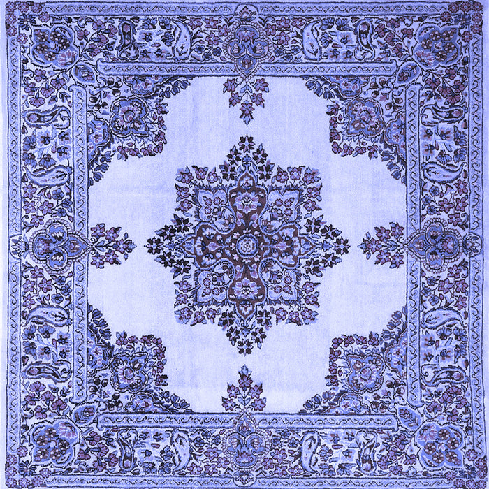 Square Machine Washable Medallion Blue Traditional Rug, wshtr1600blu