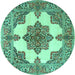 Round Machine Washable Medallion Turquoise Traditional Area Rugs, wshtr1600turq