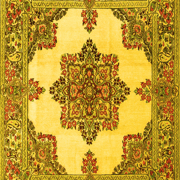 Machine Washable Medallion Yellow Traditional Rug, wshtr1600yw