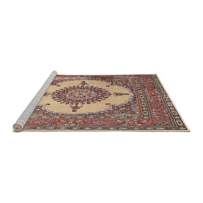 Sideview of Machine Washable Traditional Brown Red Rug, wshtr1601