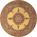 Round Machine Washable Medallion Brown Traditional Rug, wshtr1601brn