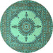 Round Medallion Turquoise Traditional Rug, tr1601turq