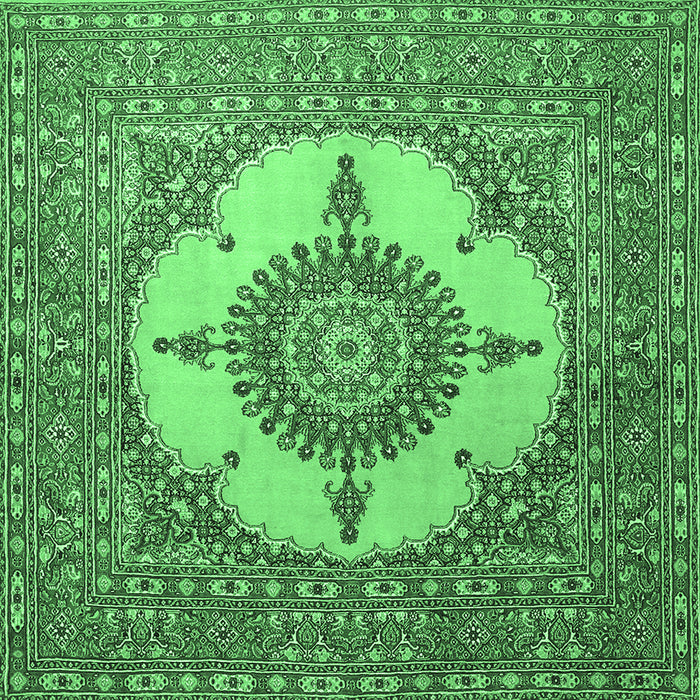 Square Medallion Emerald Green Traditional Rug, tr1601emgrn