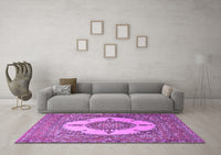 Machine Washable Medallion Purple Traditional Rug, wshtr1601pur