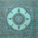 Square Machine Washable Medallion Light Blue Traditional Rug, wshtr1601lblu