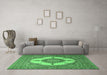 Machine Washable Medallion Emerald Green Traditional Area Rugs in a Living Room,, wshtr1601emgrn