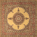 Square Machine Washable Medallion Brown Traditional Rug, wshtr1601brn