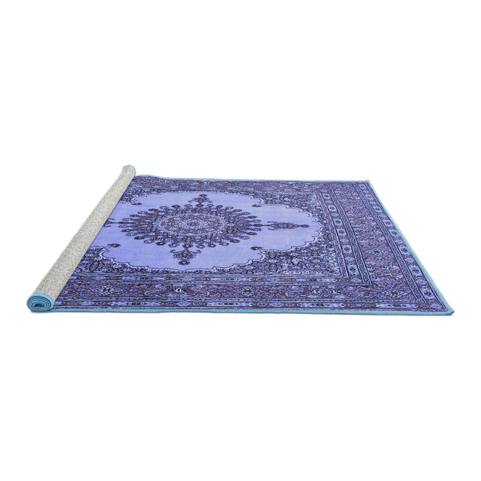Sideview of Machine Washable Medallion Blue Traditional Rug, wshtr1601blu
