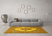 Machine Washable Medallion Yellow Traditional Rug, wshtr1601yw