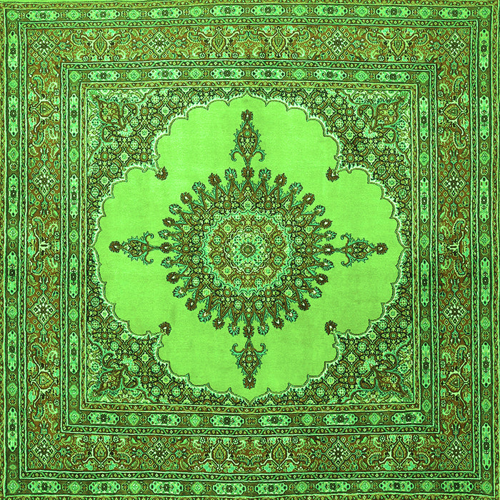 Round Machine Washable Medallion Green Traditional Area Rugs, wshtr1601grn