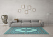 Machine Washable Medallion Light Blue Traditional Rug in a Living Room, wshtr1601lblu