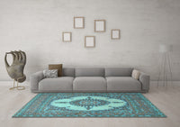 Machine Washable Medallion Light Blue Traditional Rug, wshtr1601lblu