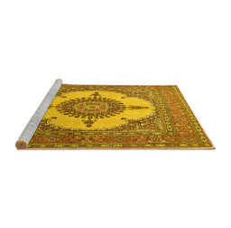 Sideview of Machine Washable Medallion Yellow Traditional Rug, wshtr1601yw