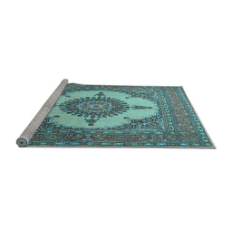 Sideview of Machine Washable Medallion Light Blue Traditional Rug, wshtr1601lblu