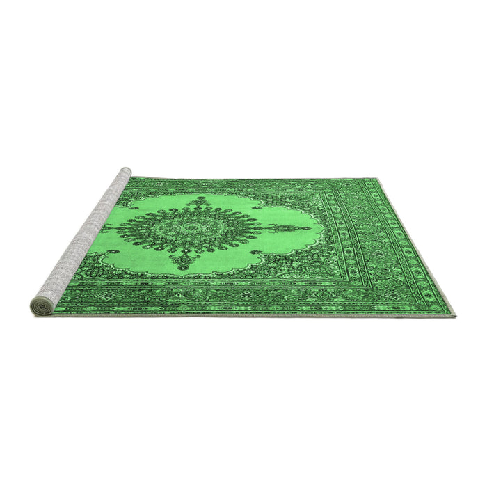 Sideview of Machine Washable Medallion Emerald Green Traditional Area Rugs, wshtr1601emgrn