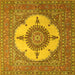 Square Machine Washable Medallion Yellow Traditional Rug, wshtr1601yw