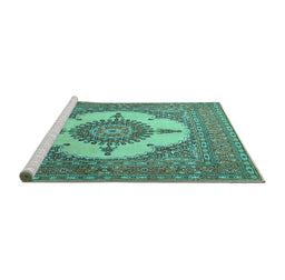 Sideview of Machine Washable Medallion Turquoise Traditional Area Rugs, wshtr1601turq