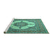 Sideview of Machine Washable Medallion Turquoise Traditional Area Rugs, wshtr1601turq