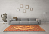 Machine Washable Medallion Orange Traditional Rug, wshtr1601org