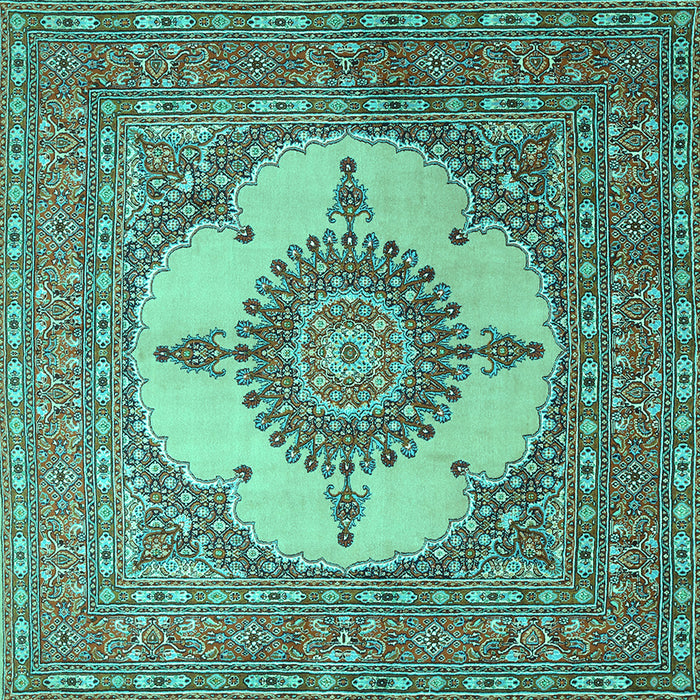 Square Machine Washable Medallion Turquoise Traditional Area Rugs, wshtr1601turq