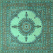 Square Machine Washable Medallion Turquoise Traditional Area Rugs, wshtr1601turq