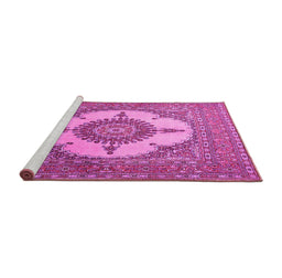 Sideview of Machine Washable Medallion Pink Traditional Rug, wshtr1601pnk