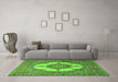 Machine Washable Medallion Green Traditional Area Rugs in a Living Room,, wshtr1601grn