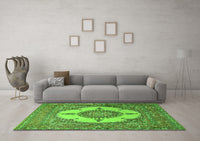 Machine Washable Medallion Green Traditional Rug, wshtr1601grn