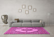 Machine Washable Medallion Pink Traditional Rug in a Living Room, wshtr1601pnk